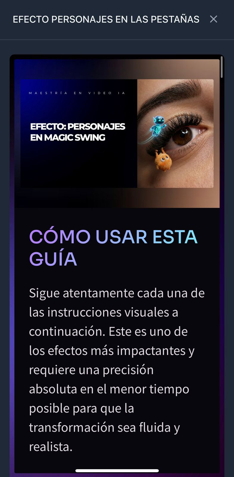 Tutorial del efecto dentro del app